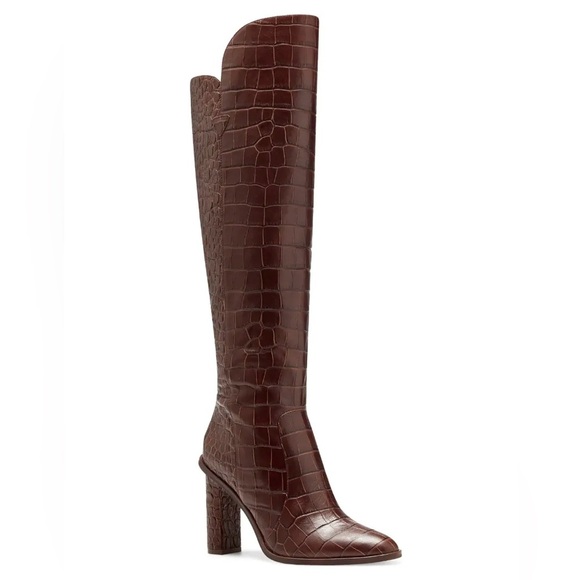 VINCE CAMUTO Crocodile Embossed 
Palley‎ Knee High Boot Brown Size 10 - Picture 1 of 6